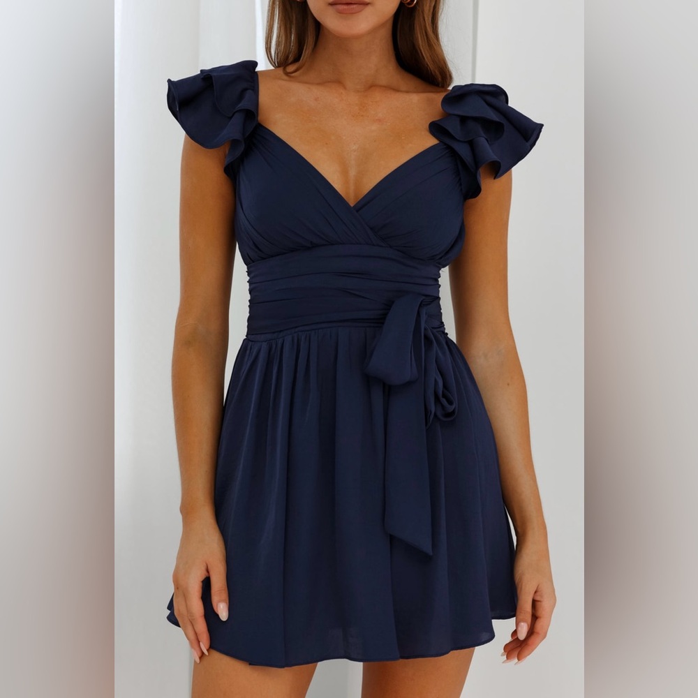 NWT Selfie Leslie navy blue flutter dress, size XL